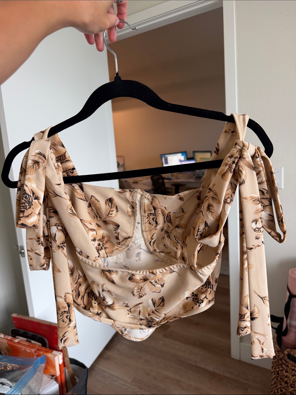 Floral Tie-Strap Bustier Top - Beige - Picture 2 of 2